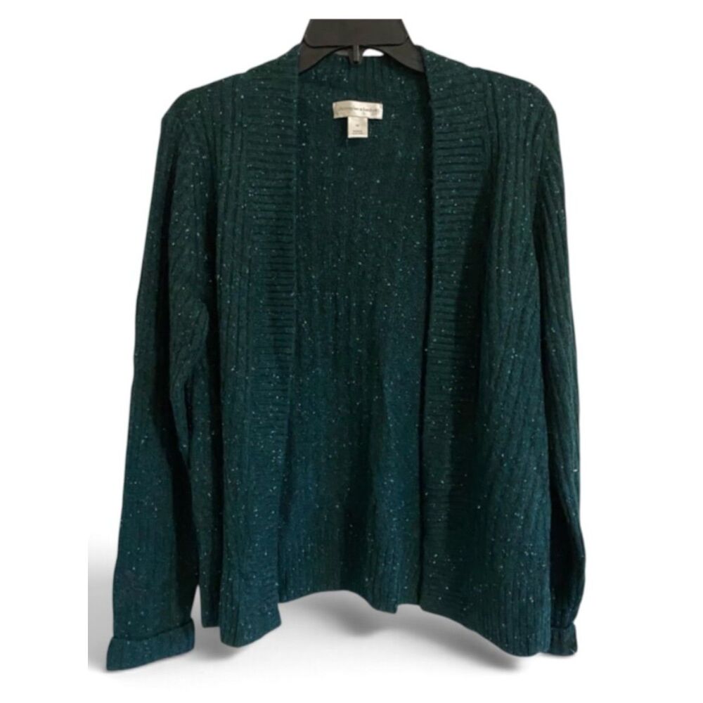 Christopher & Banks Green Metallic Space Dye Open Front Knit Cardigan Medium